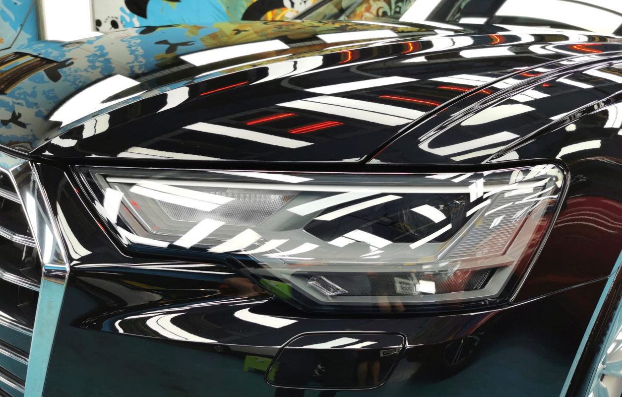 The A6's coated paintwork showing clean reflections.