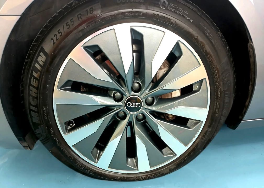 Close-up of the two-tone Audi alloy wheel.