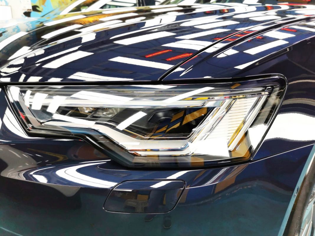 The A6's coated paintwork showing clean reflections.