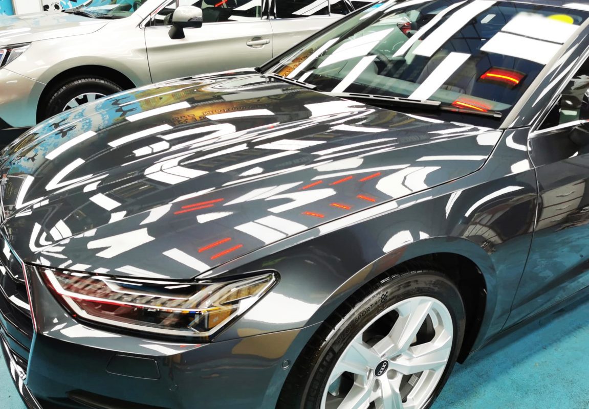 The Audi A7 from a side angle after the ceramic coating.
