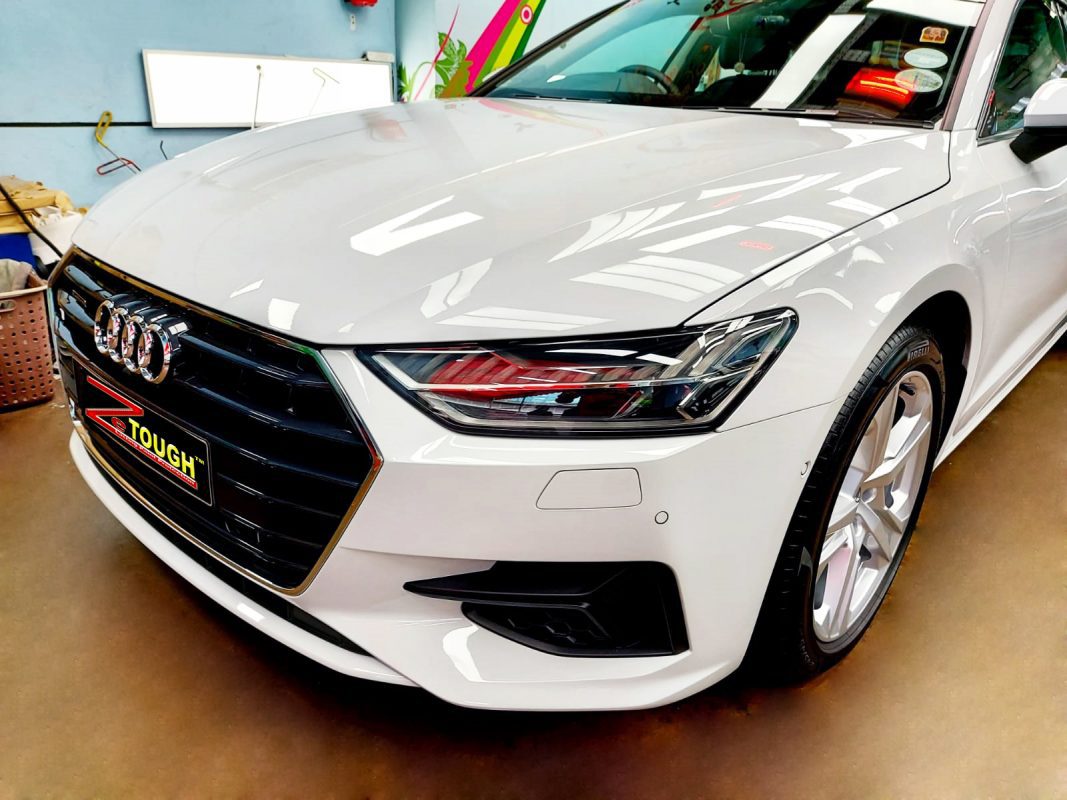 The Audi A7 from a side angle after the titanium coating.