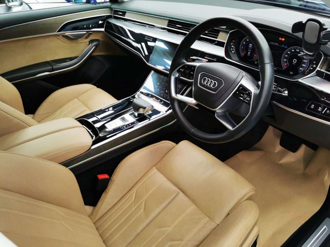 The Audi A8L parked in the workshop, freshly coated.