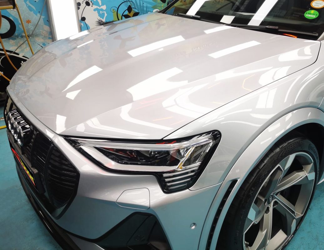 The Audi e-tron from a side angle after the ceramic coating.