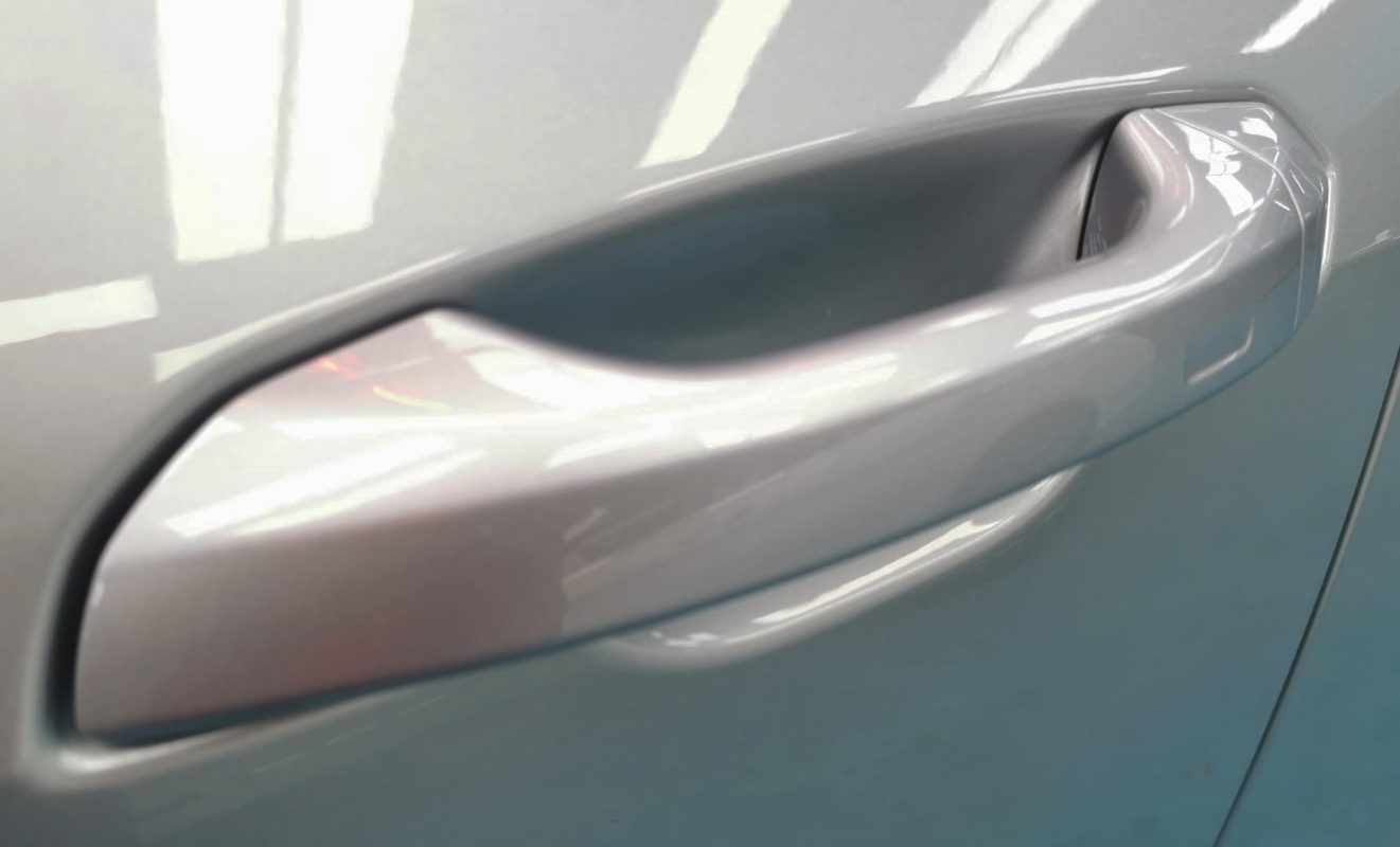 Front three-quarter view of the Audi e-tron after coating.