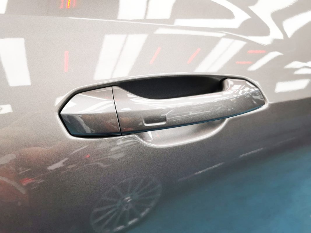 Front three-quarter view of the Audi e-tron after coating.