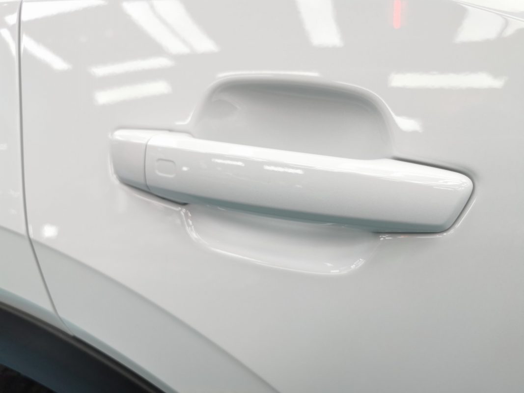 Front three-quarter view of the Audi Q2 after coating.