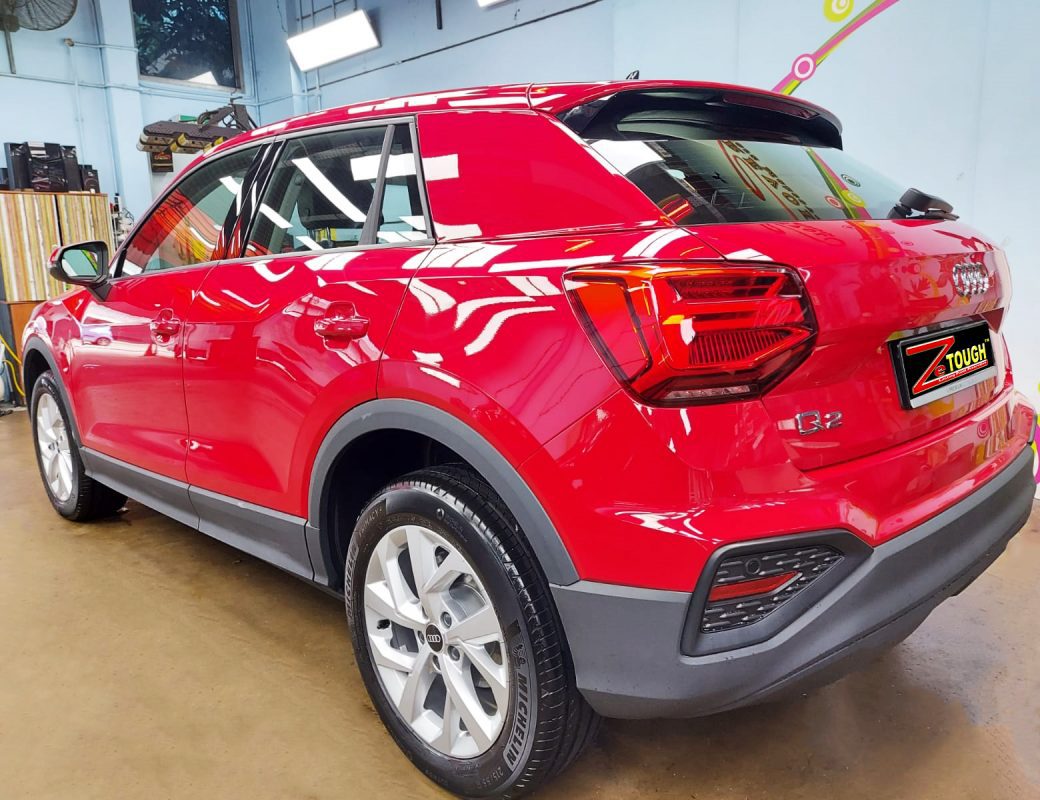 Rear quarter of the Audi Q2, glossy and protected.