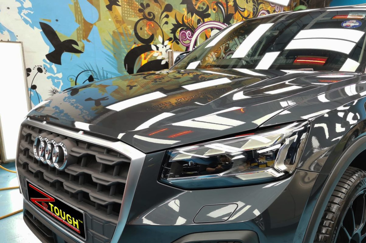 The Audi Q2 from a side angle after the titanium coating.