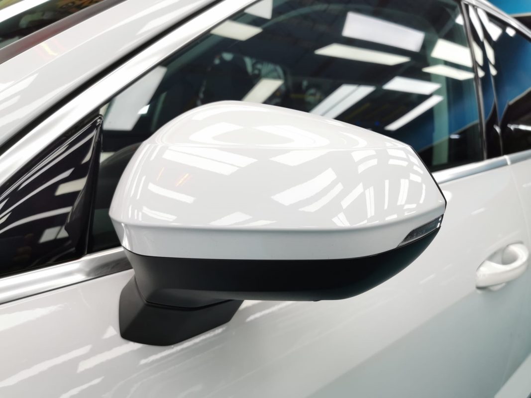 Side panel of the Audi Q3 with the titanium finish locked in.