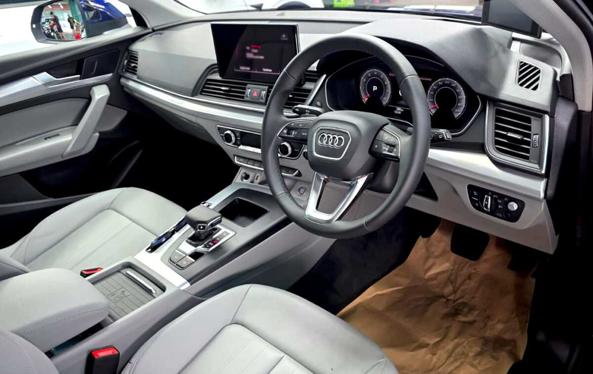 The Audi Q5 parked in the workshop, freshly coated.
