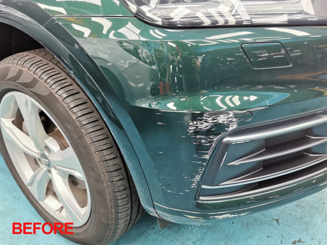 A finished detail of the resprayed Audi Q5.