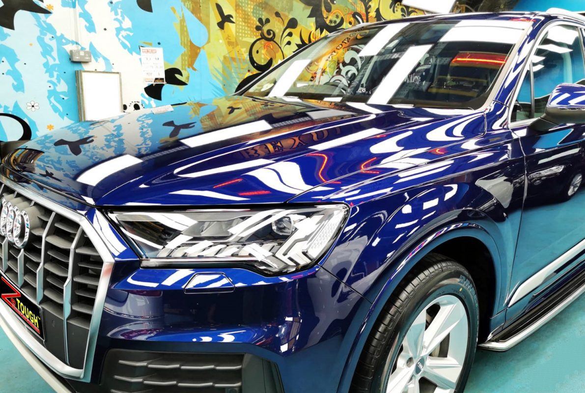The Audi Q7 from a side angle after the titanium coating.