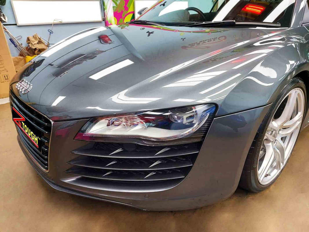 The Audi R8 from a side angle after the ceramic coating.