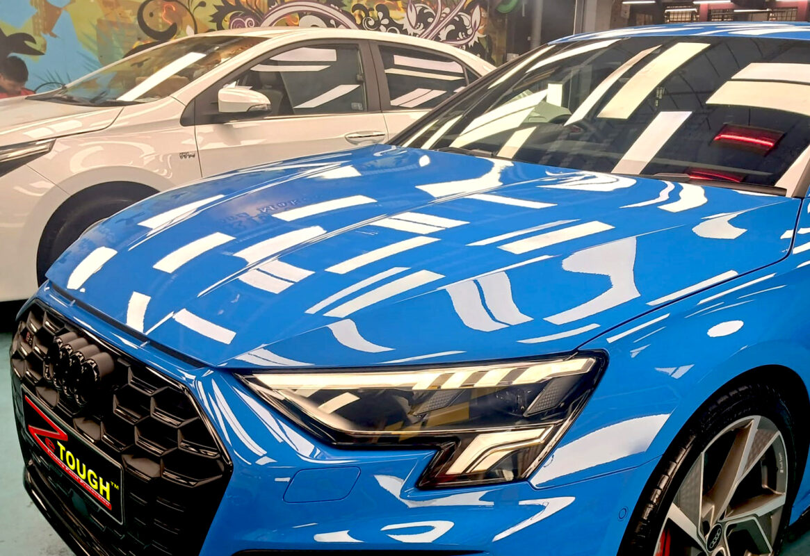 The Audi S3 from a side angle after the titanium coating.