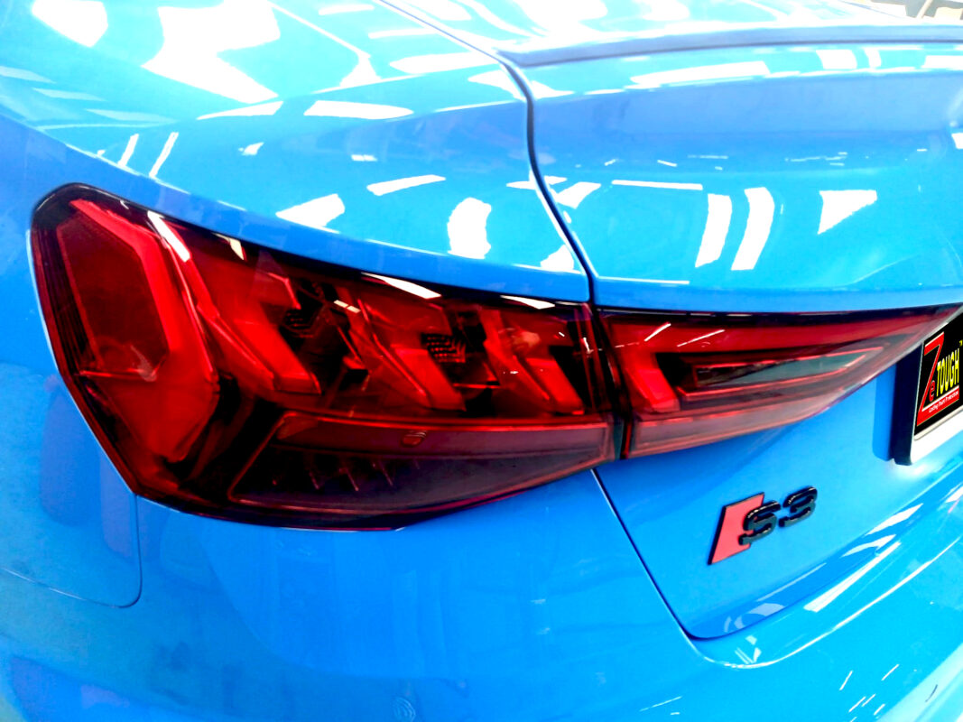 Front three-quarter view of the Audi S3 after coating.