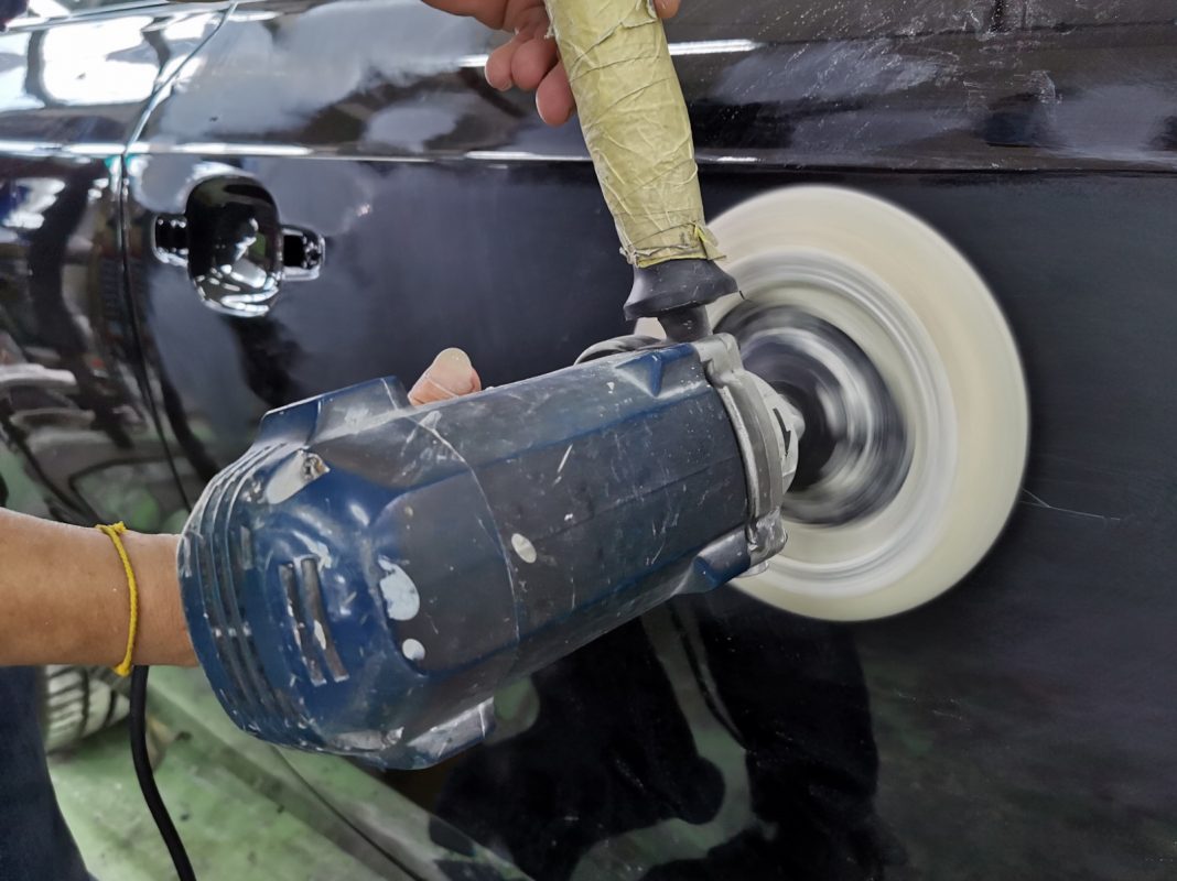 The S5 after spraying, being sanded back for an even surface.