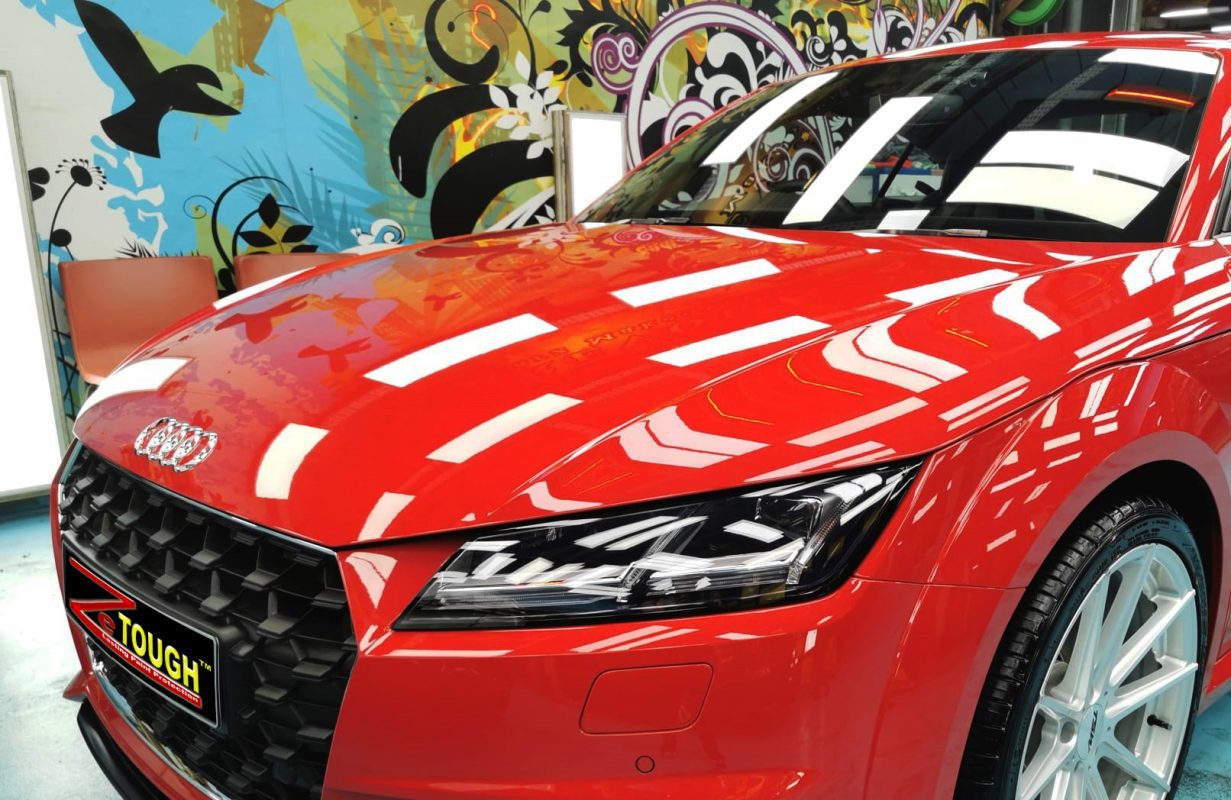 The Audi TT Coupe from a side angle after the ceramic coating.