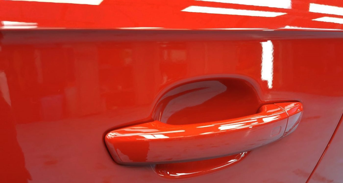 Front three-quarter view of the Audi TT Coupe after coating.