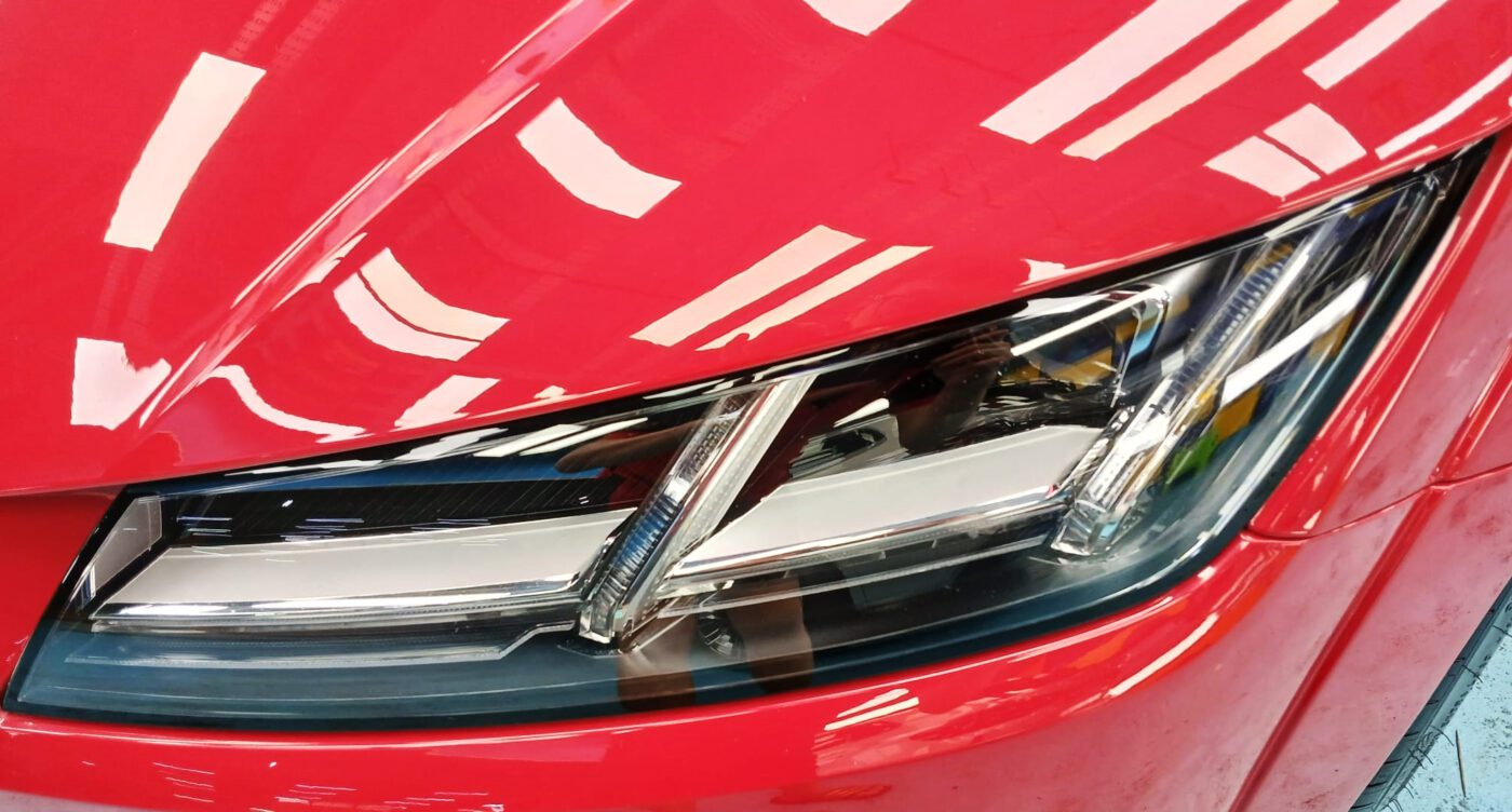 The TT's coated paintwork showing clean reflections.