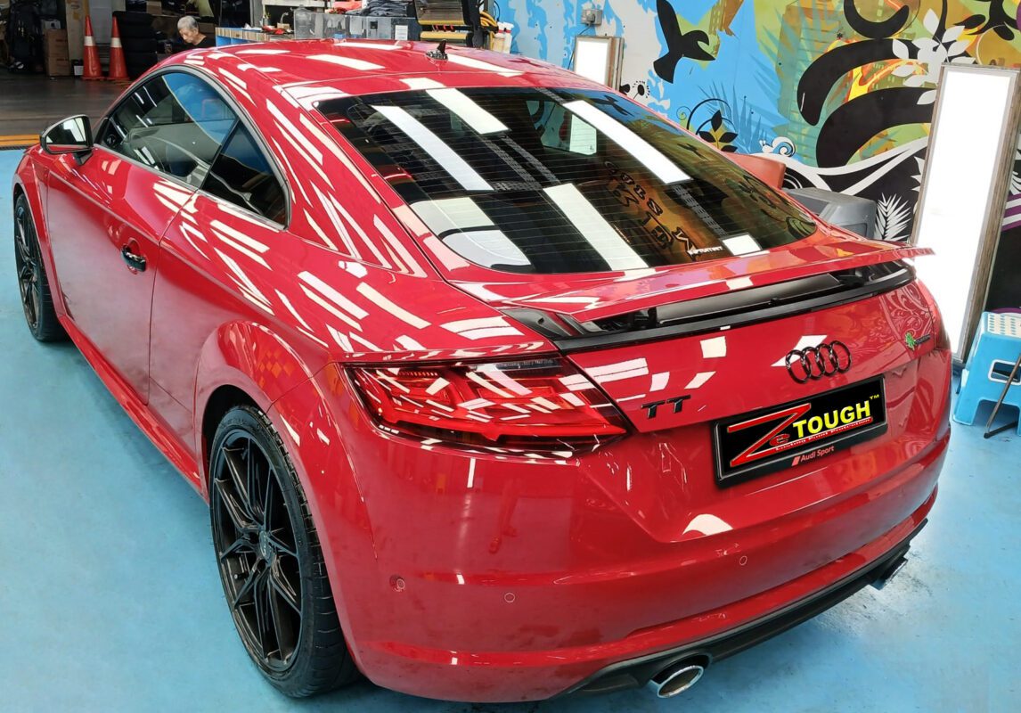 Front three-quarter view of the Audi TT after coating.