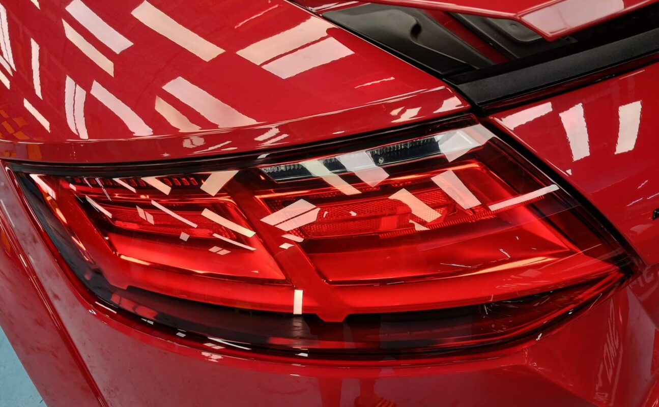 Rear quarter of the Audi TT, glossy and protected.