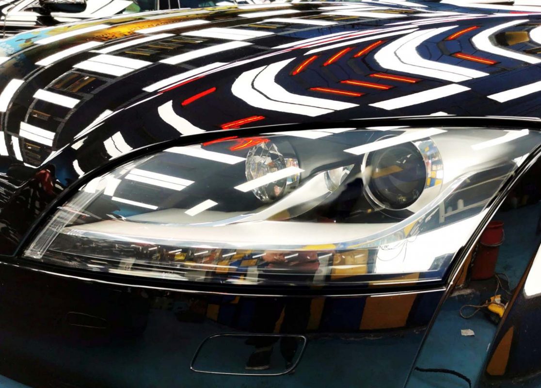 The TTS's coated paintwork showing clean reflections.