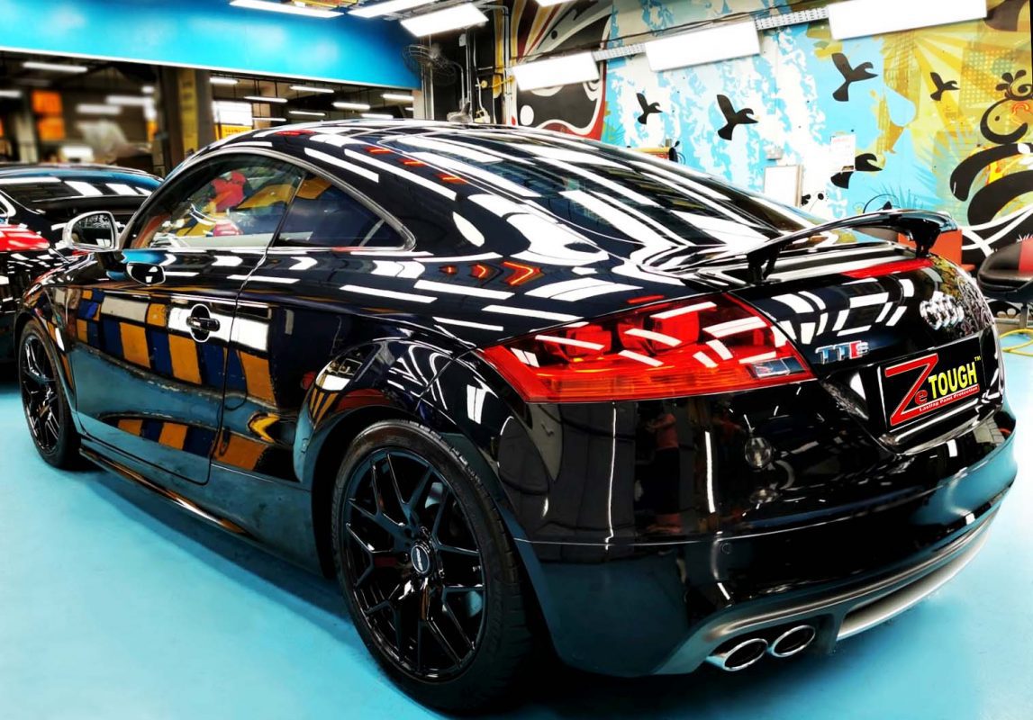 Rear quarter of the Audi TTS, glossy and protected.