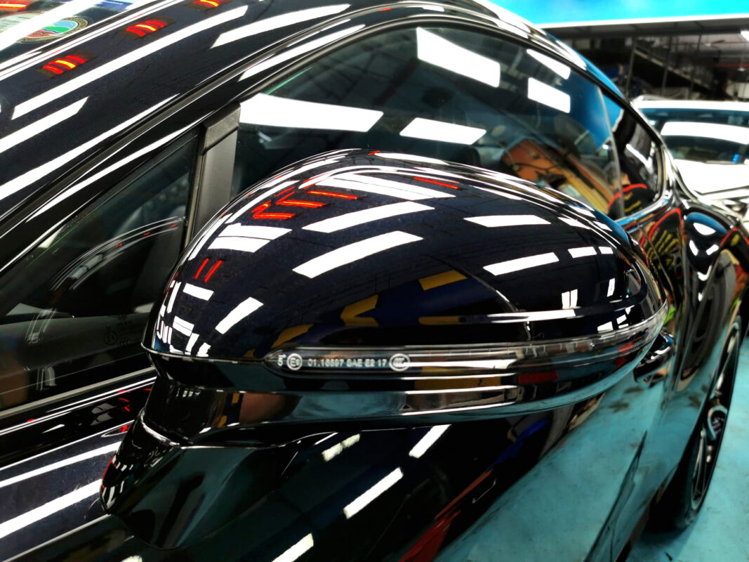 The Bentley Continental parked in the workshop, freshly coated.