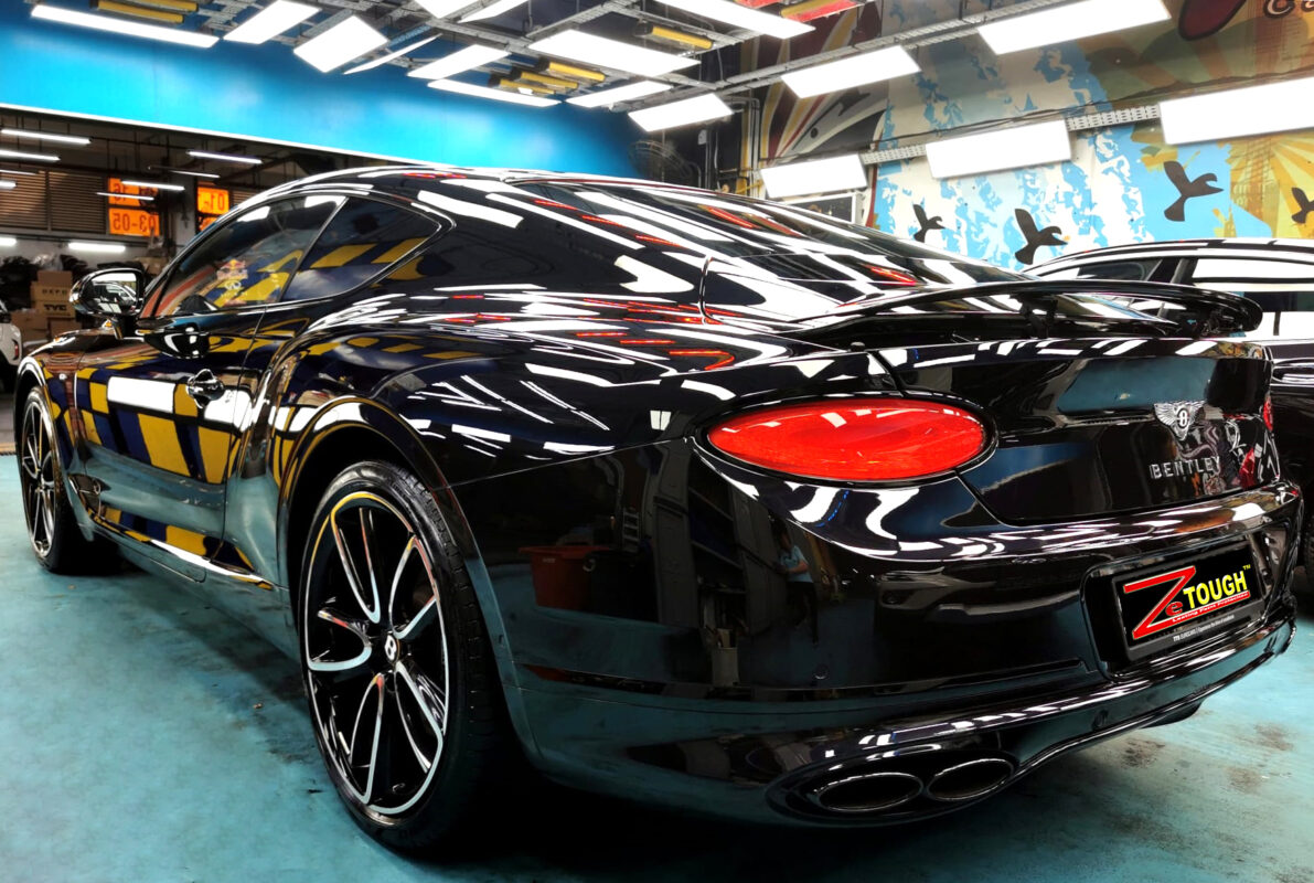Front three-quarter view of the Bentley Continental after coating.