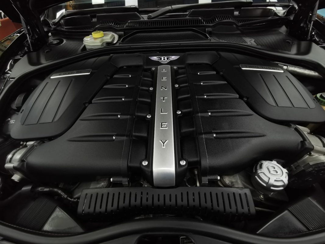 Front three-quarter view of the Bentley Continental after coating.