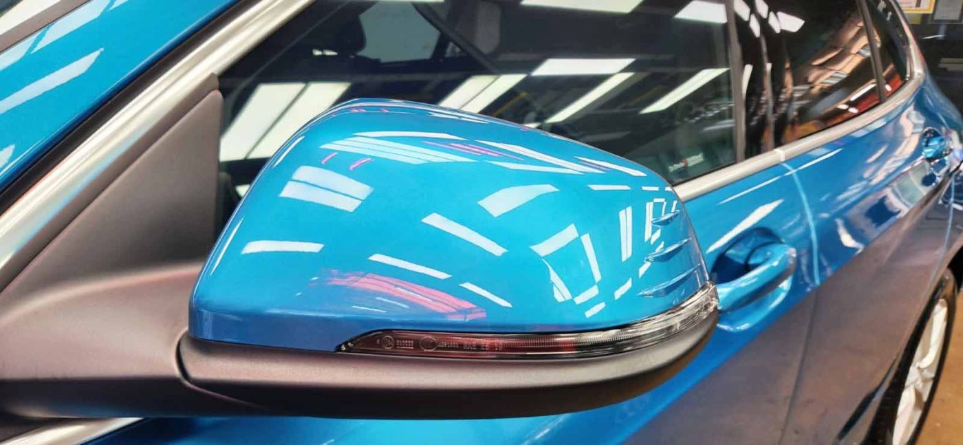 Side panel of the BMW 116i with the ceramic finish locked in.