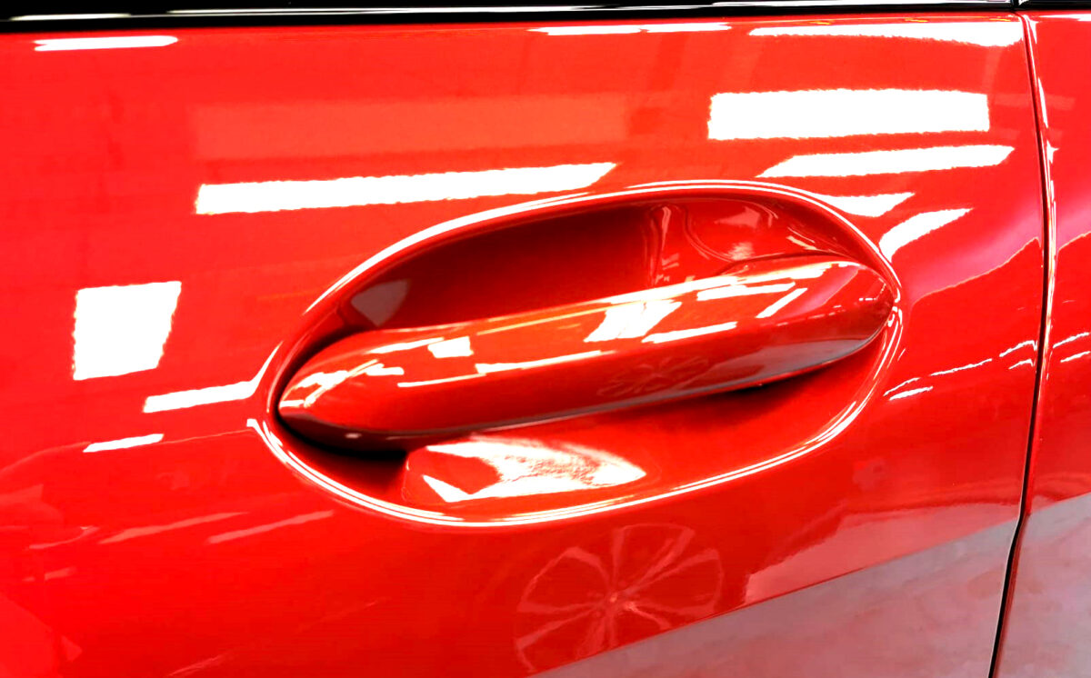 Front three-quarter view of the BMW 2 Series after coating.