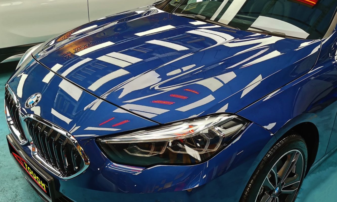 The BMW 2 Series from a side angle after the titanium coating.