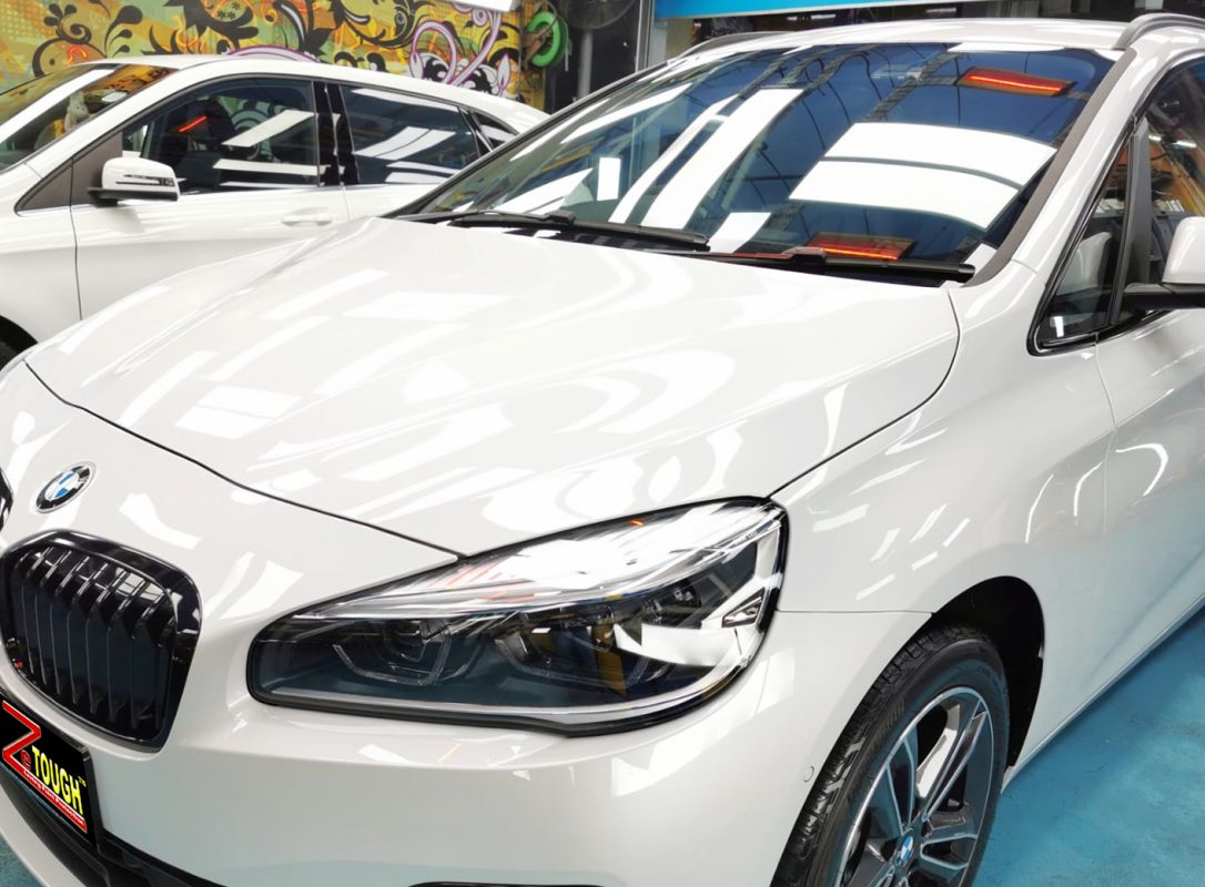 The BMW 216D from a side angle after the titanium coating.