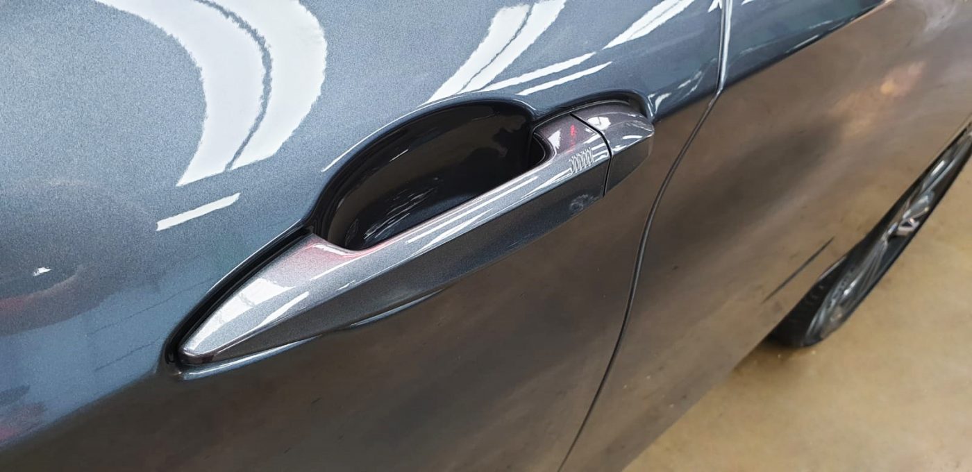 Front three-quarter view of the BMW 216GT after coating.