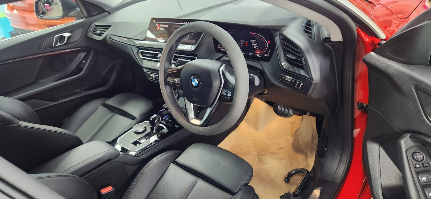 The BMW 216i GC parked in the workshop, freshly coated.