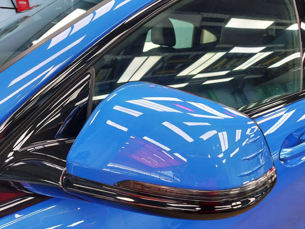 Side panel of the BMW 218 with the titanium finish locked in.