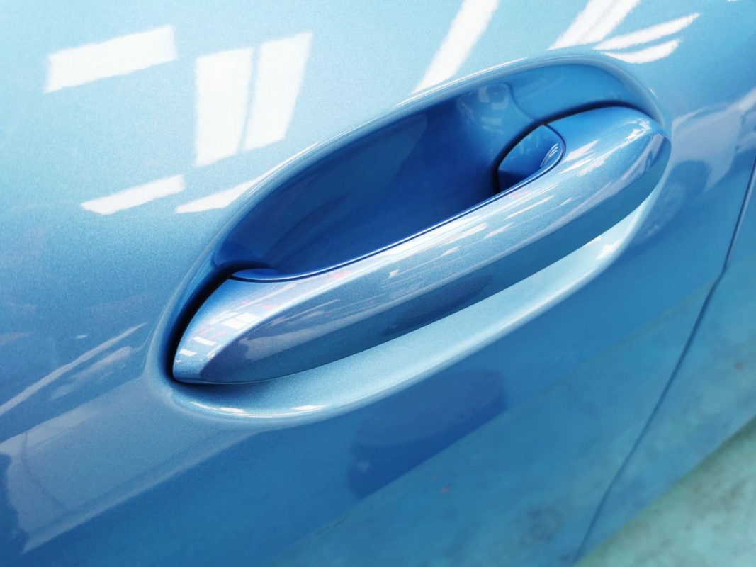 Front three-quarter view of the 218i after coating.