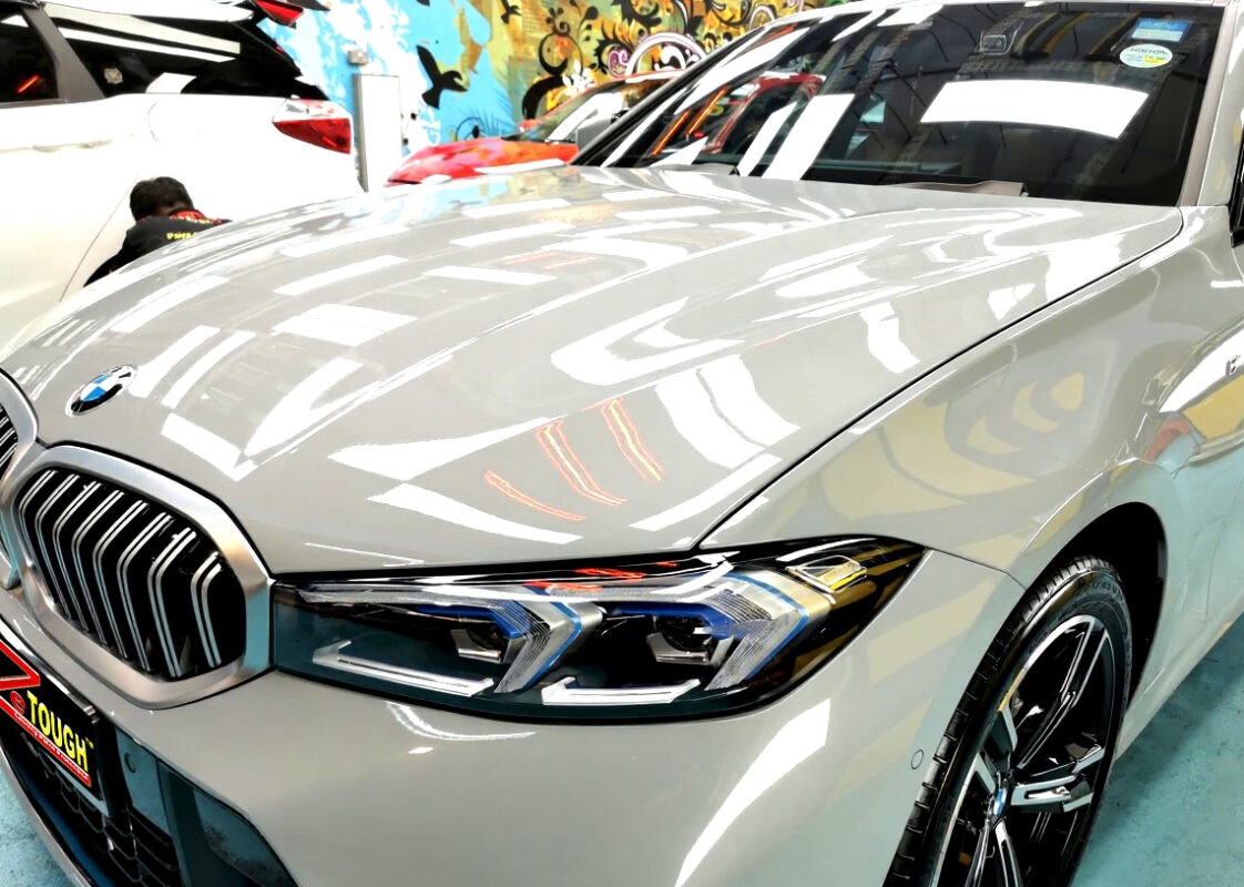 The BMW 3 Series from a side angle after the titanium coating.