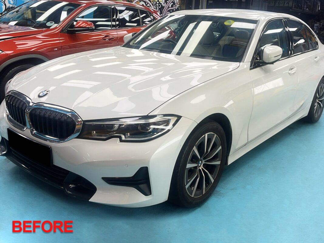 Before: the BMW 3 Series front end ahead of the respray.