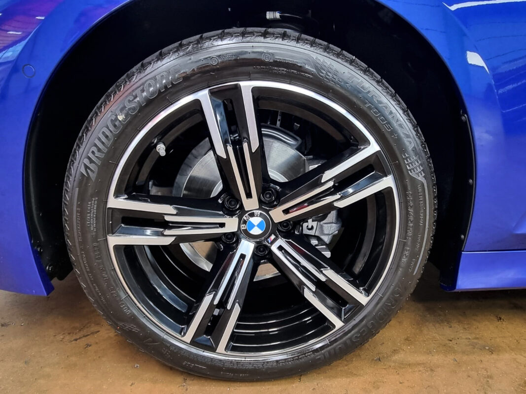 Front three-quarter view of the BMW 3 Series after coating.