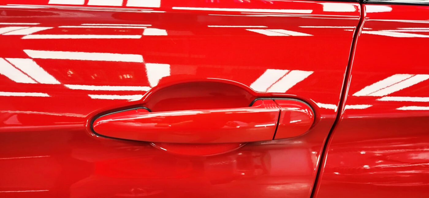 Front three-quarter view of the BMW 318i after coating.
