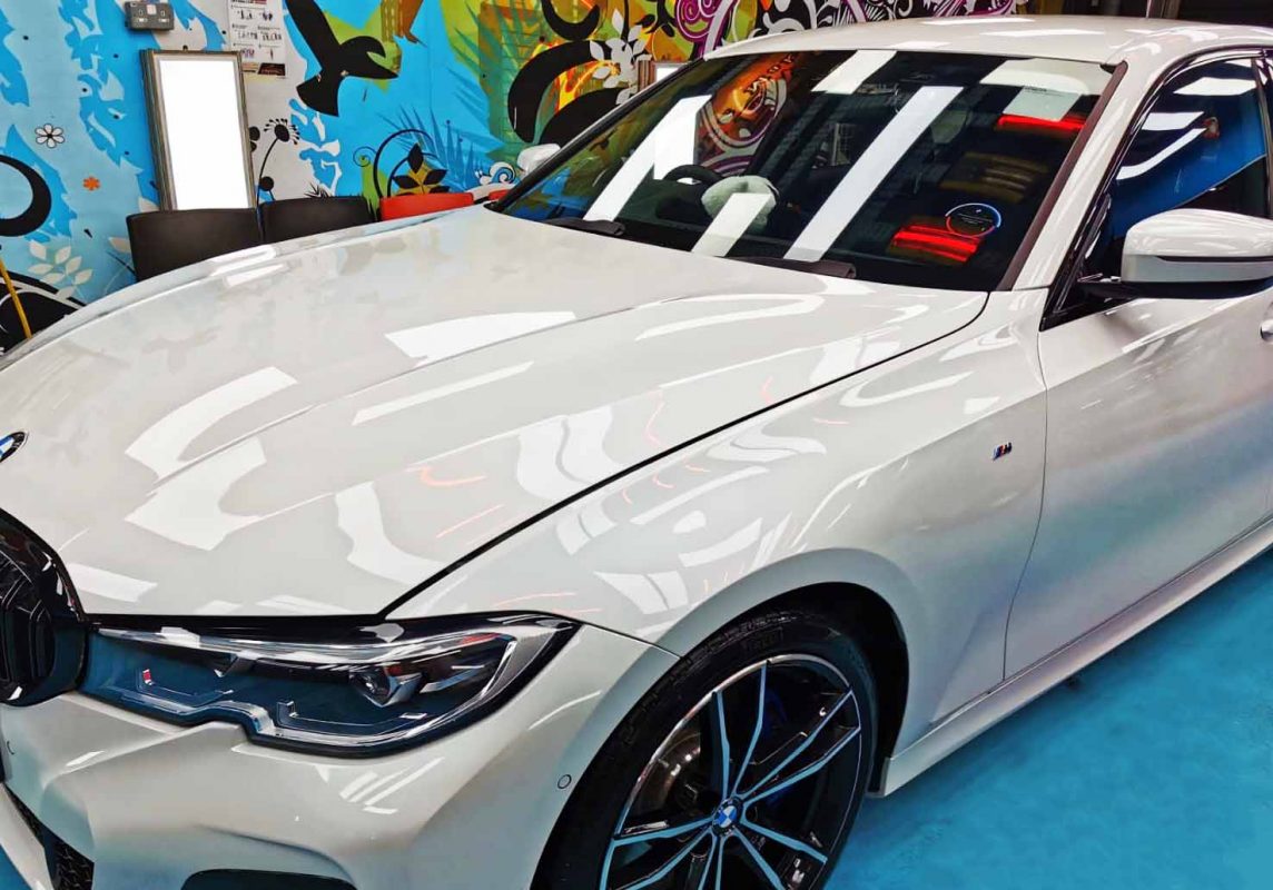 BMW 330i from a side angle after the ceramic coating.