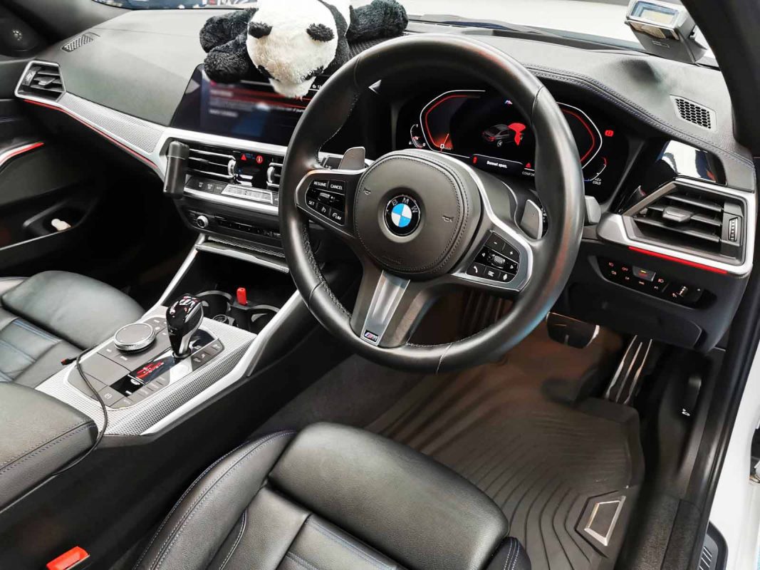 BMW 330i in the workshop, freshly coated.
