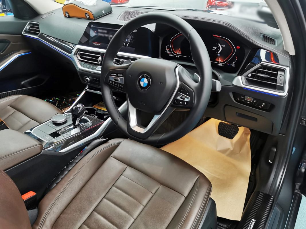 BMW 330i in the workshop, freshly coated.