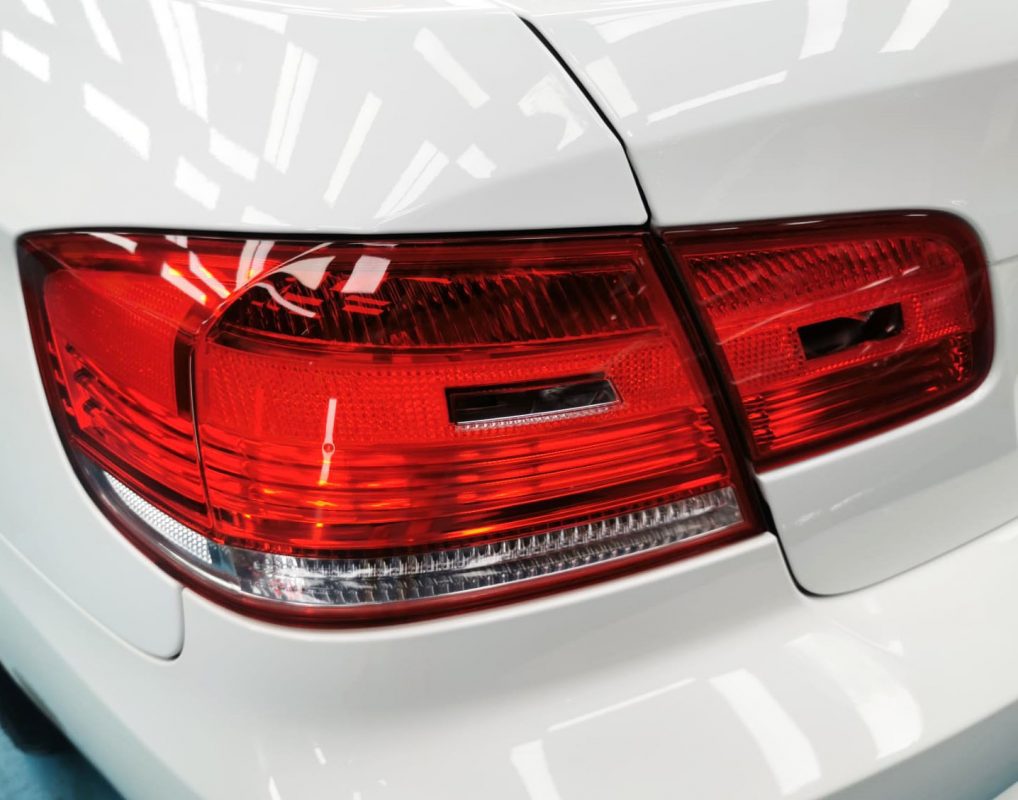 Front three-quarter view of the BMW 335i after coating.