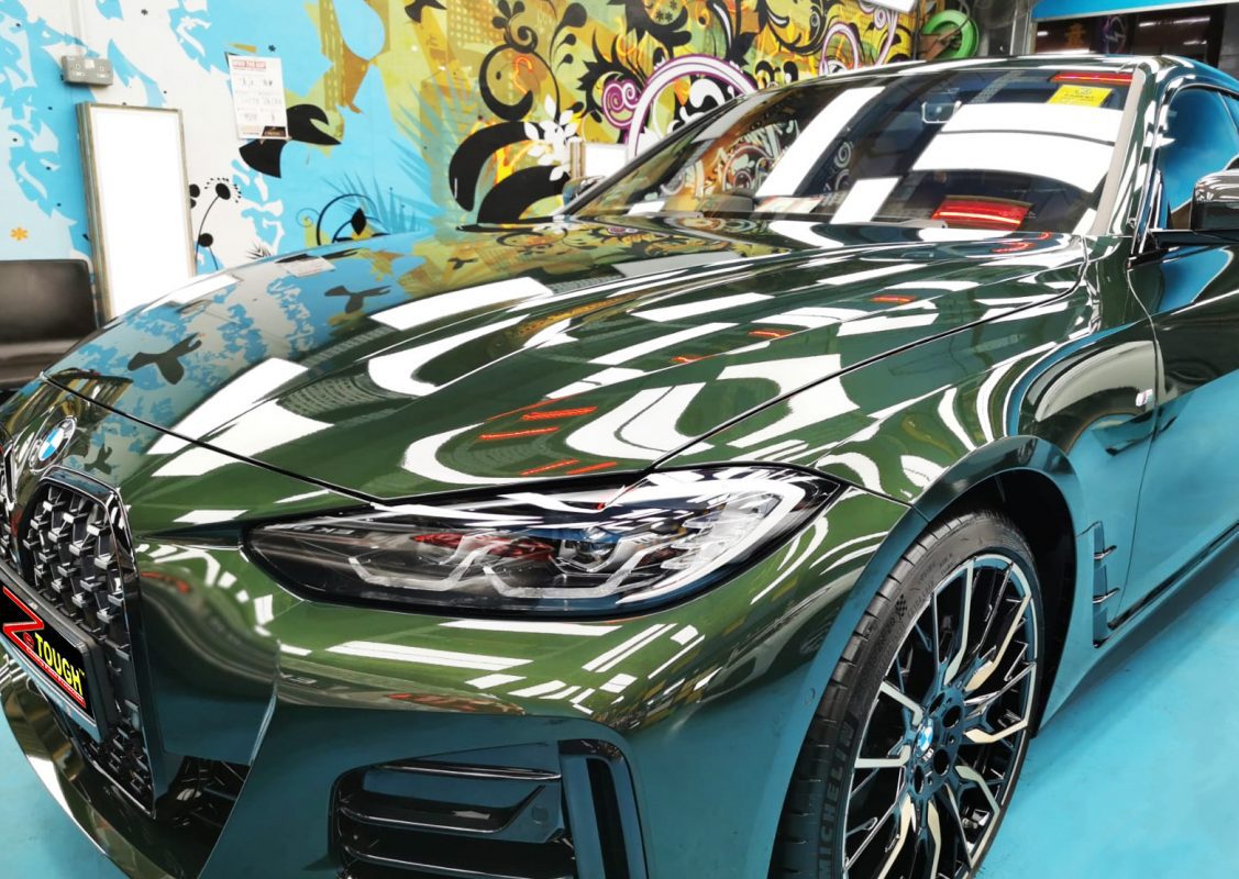 The BMW 420i from a side angle after the titanium coating.