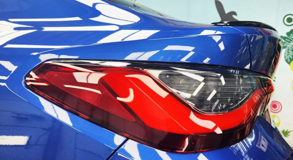 Close detail of the BMW 430i's sealed paintwork.