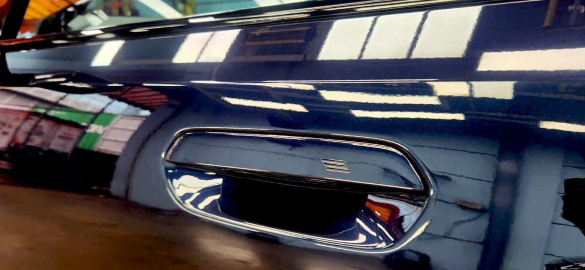 Front three-quarter view of the BMW 5 Series after coating.
