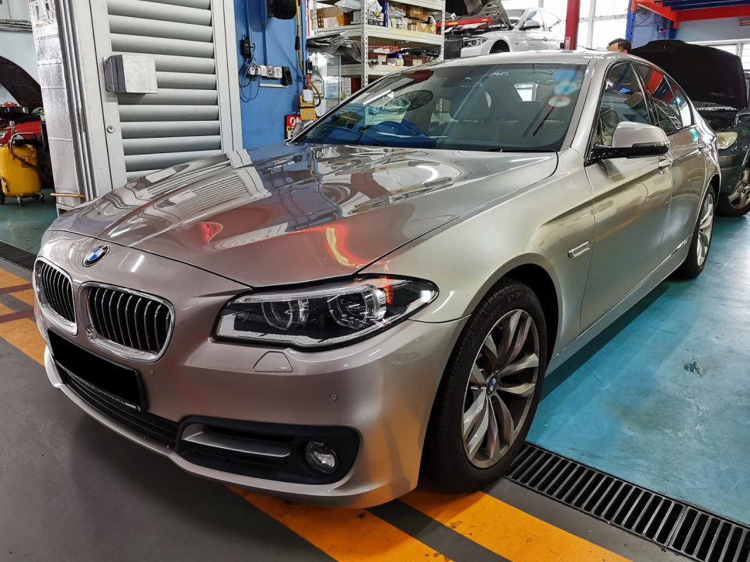 The BMW 5 Series as it arrived at Revol Carz before the respray.